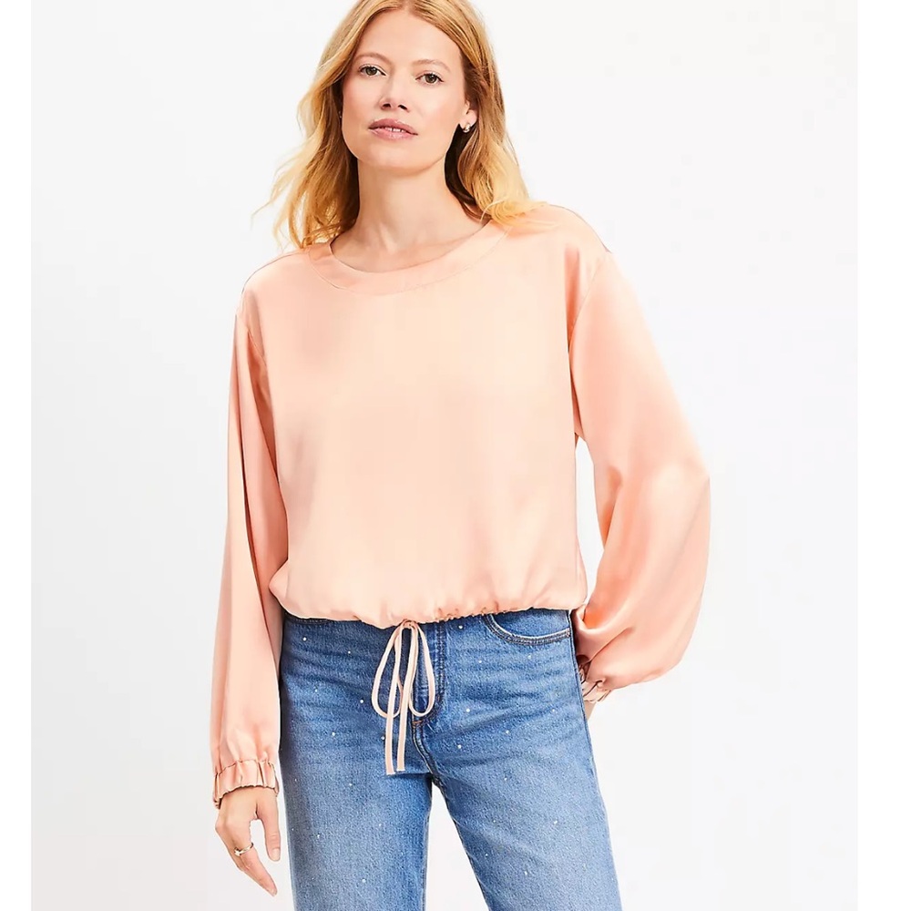 NWOT Loft Satin Drawstring Blouse